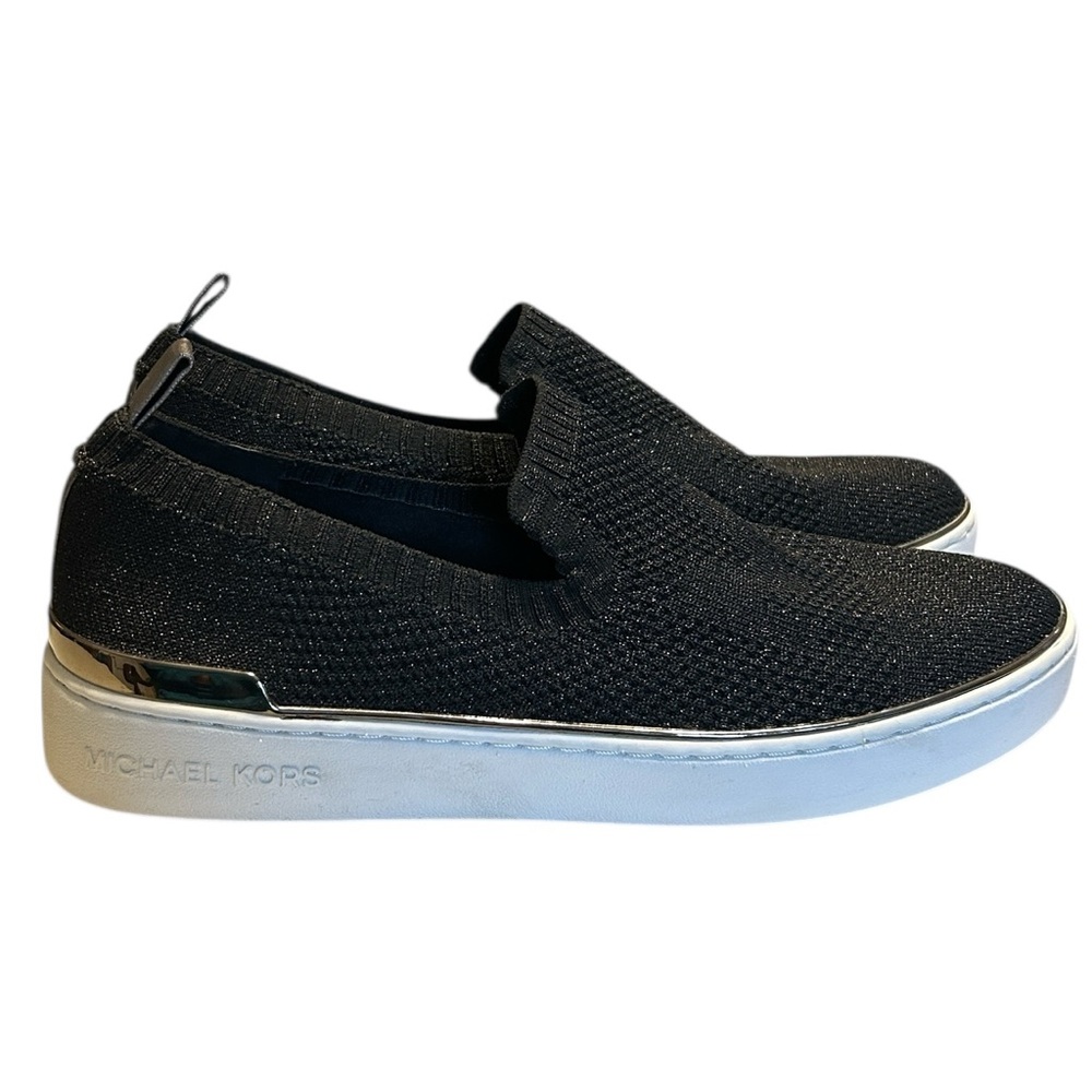 Michael Kors Skyler Black Metallic Knit Slip On Sneaker Size 9 - Picture 3 of 11